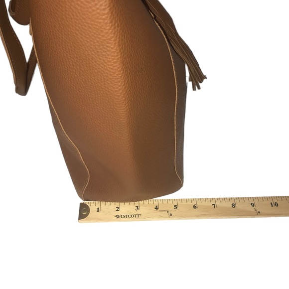 Tanger Brown Pebbled Faux Leather Large Tassel Boho Tote Bag - Picture 6 of 12